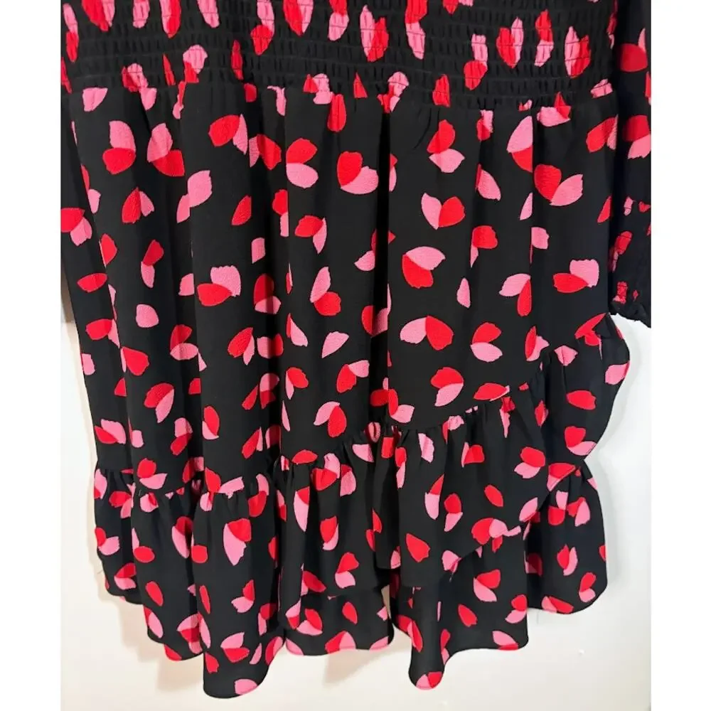 Michael Kors Red‎ Pink Black Long Sleeve Petal Crepe Wrap Ruffle Dress Size XL